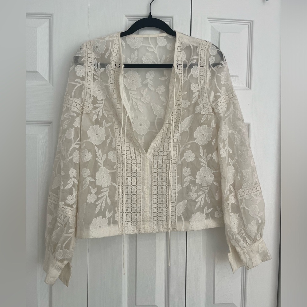 Jill Stuart floral lace long sleeve blouse with ties